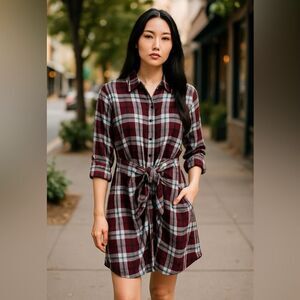 Peace & Pearls Plaid Shirtdress Womens Small Long Sleeve Academia Preppy Grunge